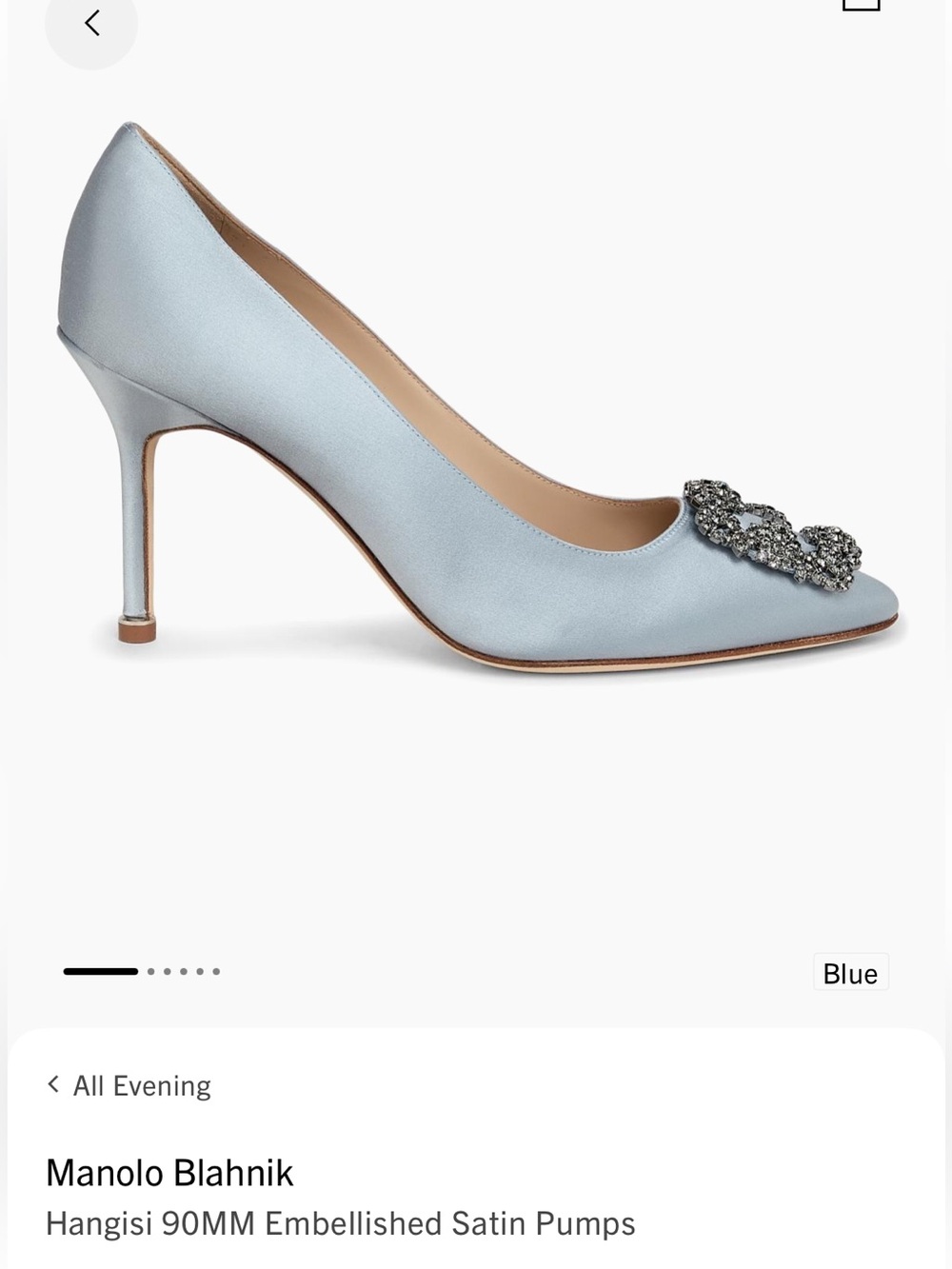 Manolo Blahnik Powder Blue Satin Hangisi 90 Crystal-Embellished Pumps 38.5